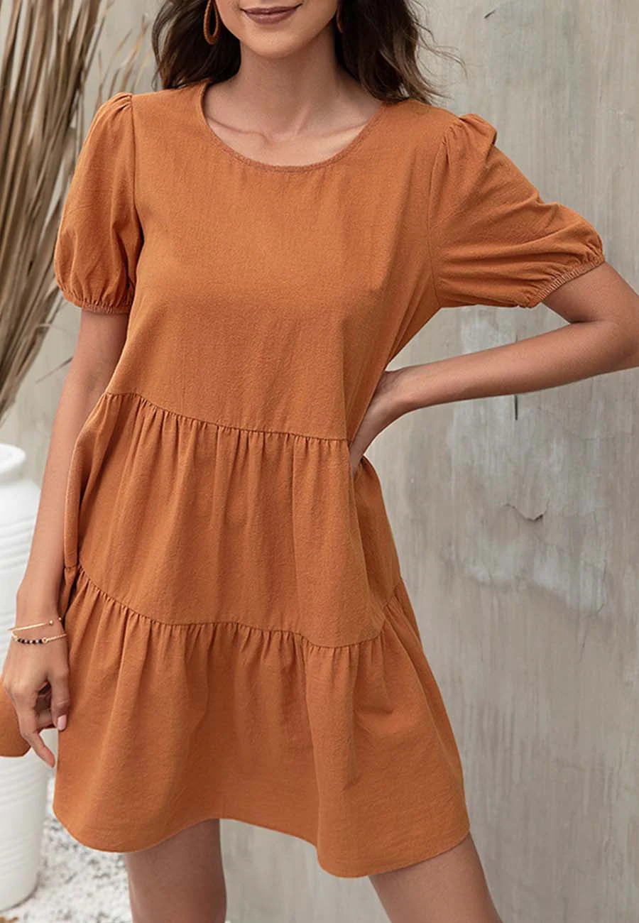 Puff Sleeve Tiered Shift Dress - Image 4
