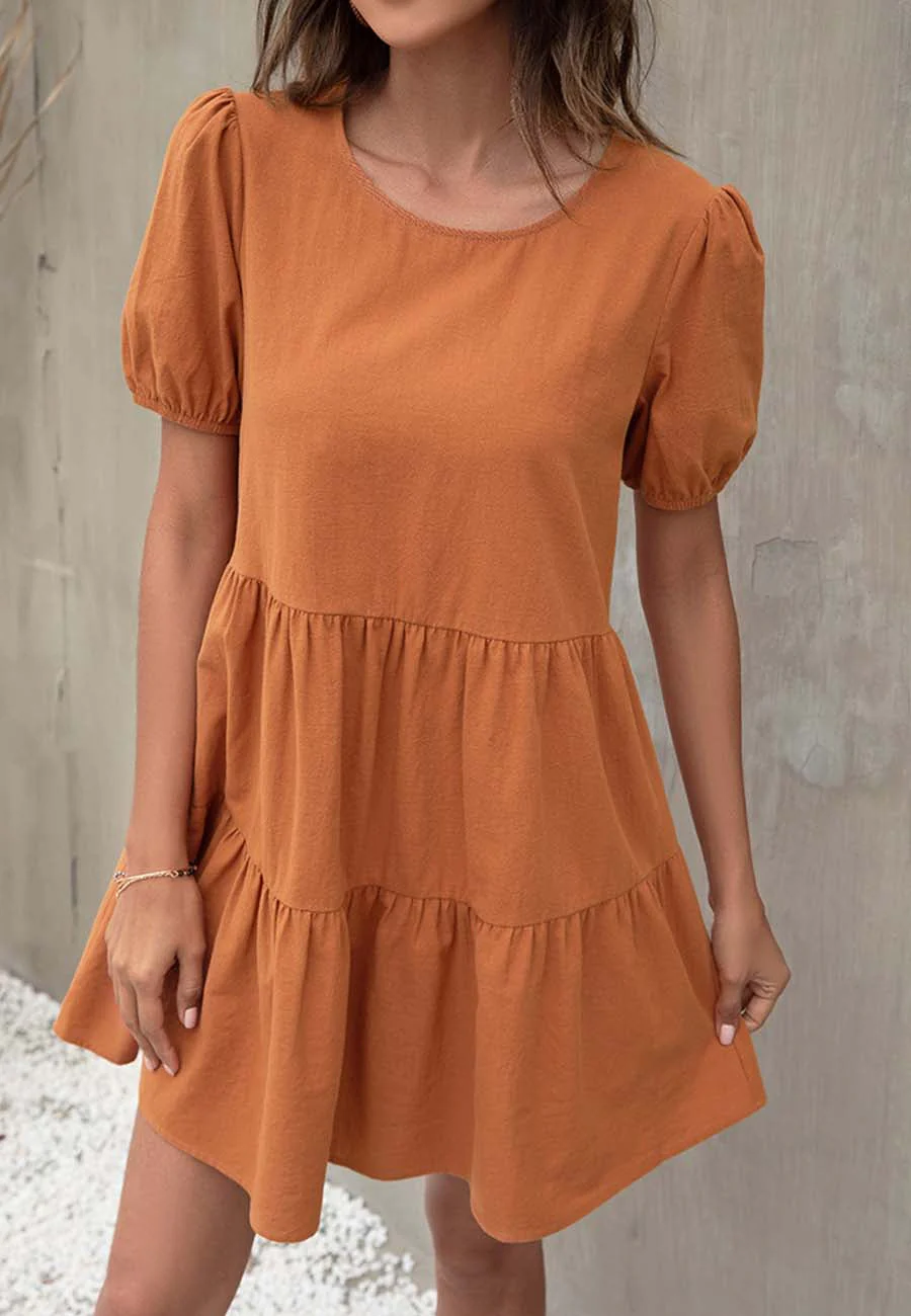 Puff Sleeve Tiered Shift Dress - Image 5