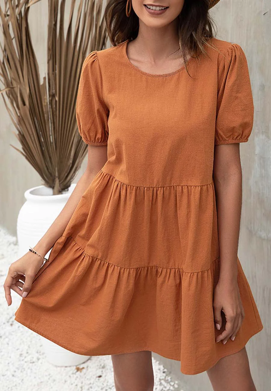 Puff Sleeve Tiered Shift Dress - Image 6