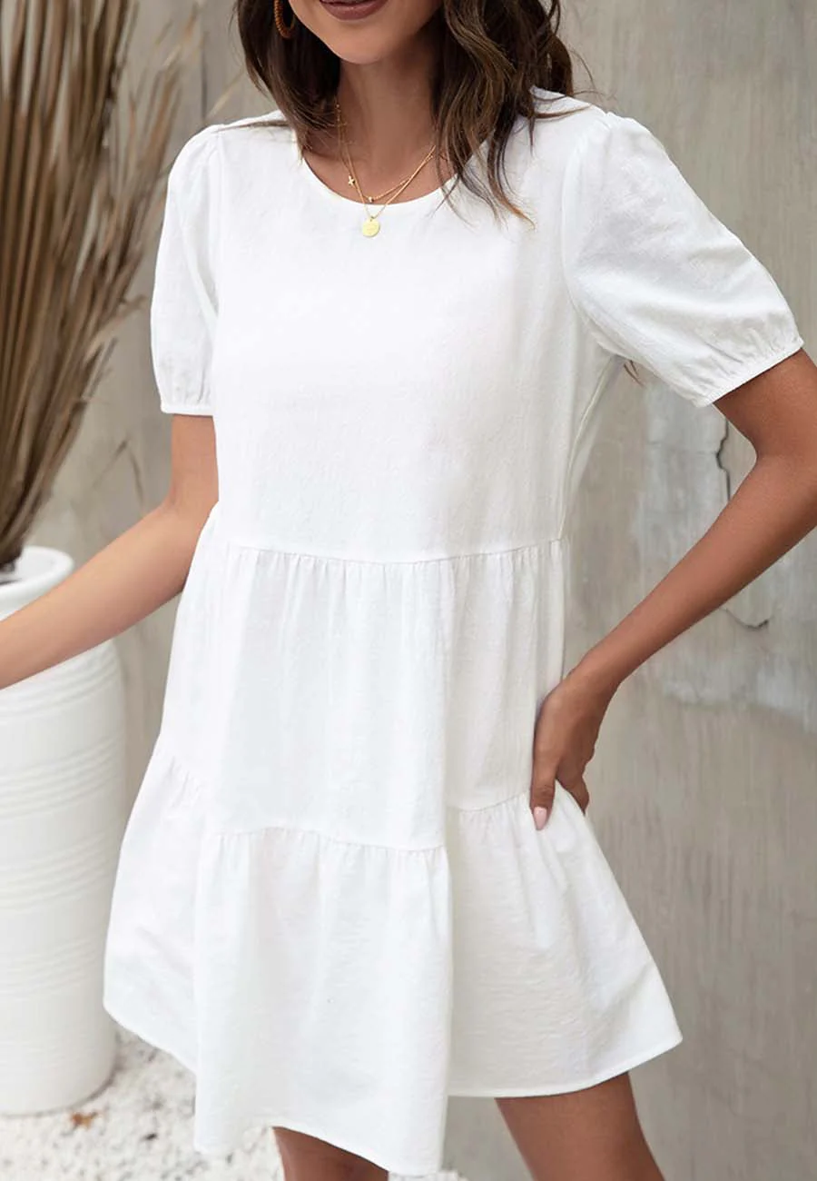 Puff Sleeve Tiered Shift Dress - Image 9