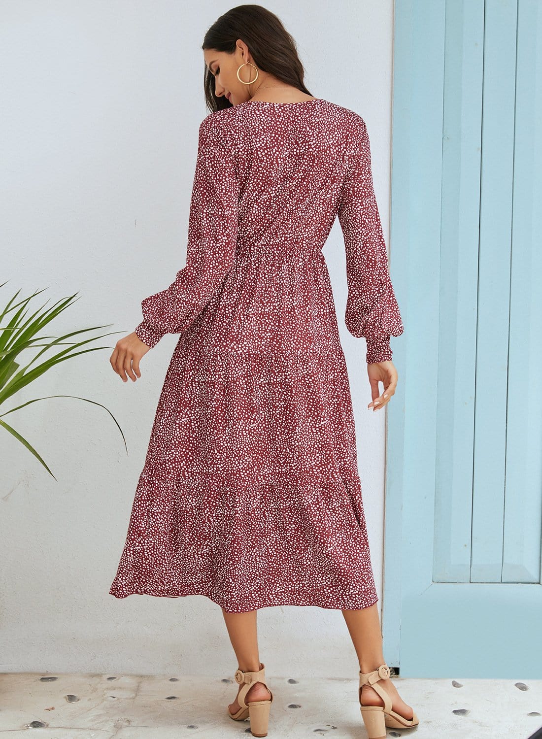 Puffed Sleeve Gathered A-Line Dress - Image 5