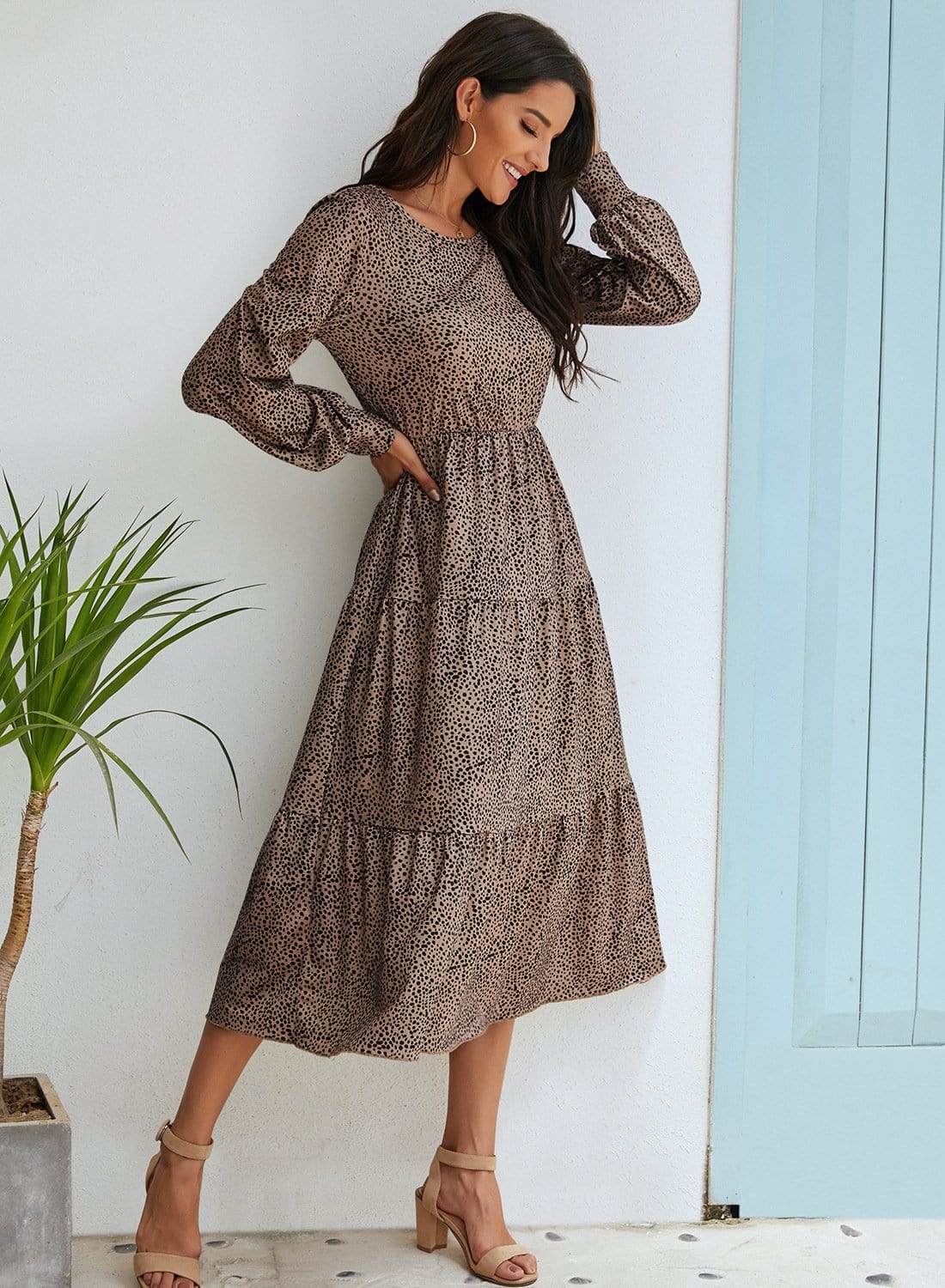 Puffed Sleeve Gathered A-Line Dress - Image 7