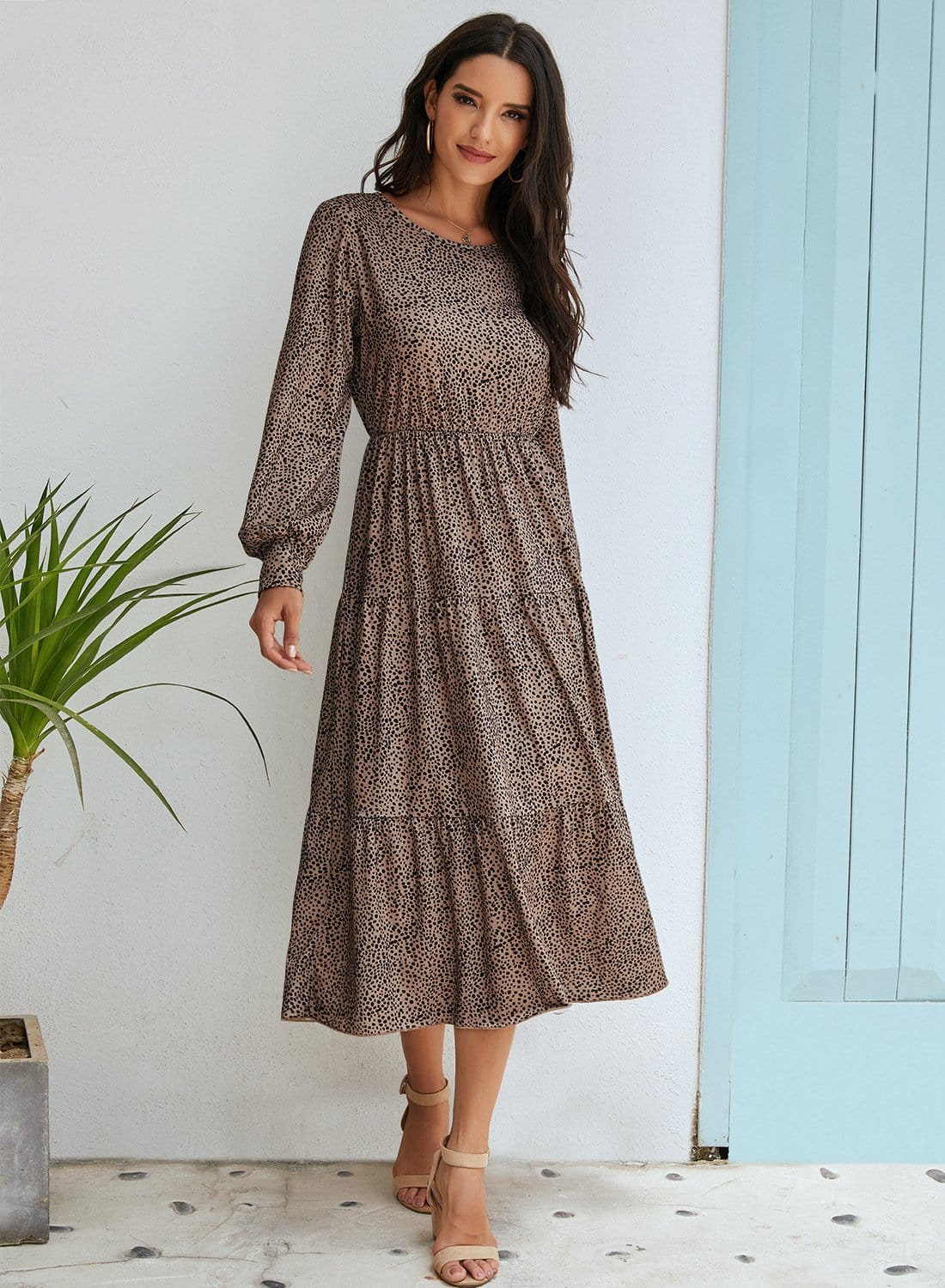 Puffed Sleeve Gathered A-Line Dress - Image 8