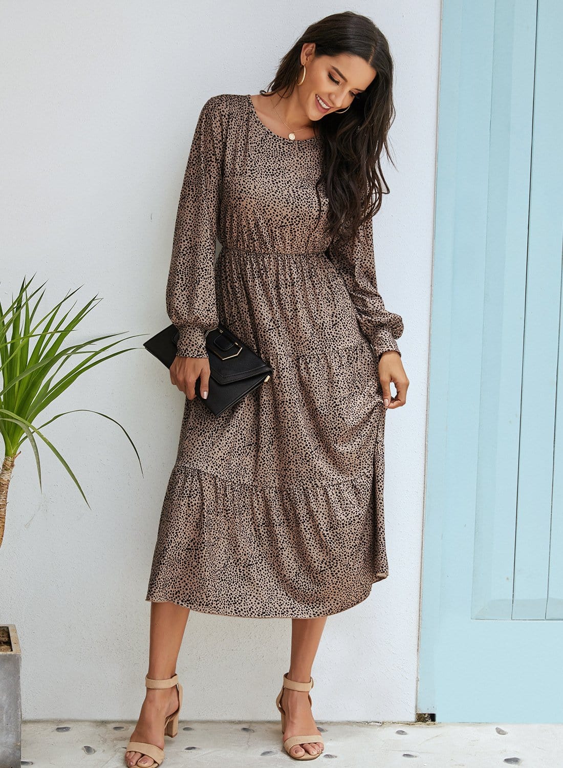 Puffed Sleeve Gathered A-Line Dress - Image 9