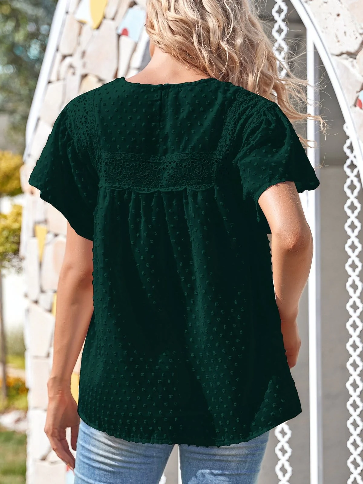 Puffed Sleeve Lace Clip Dot Blouse - Image 12