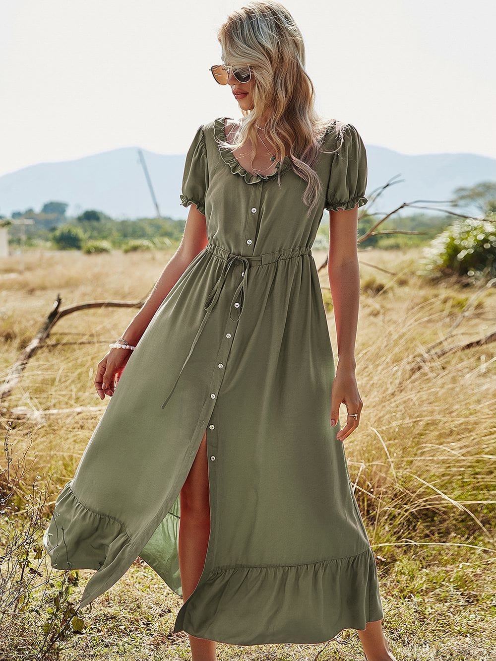 Puffed Sleeve Ruffle Dress - Image 2