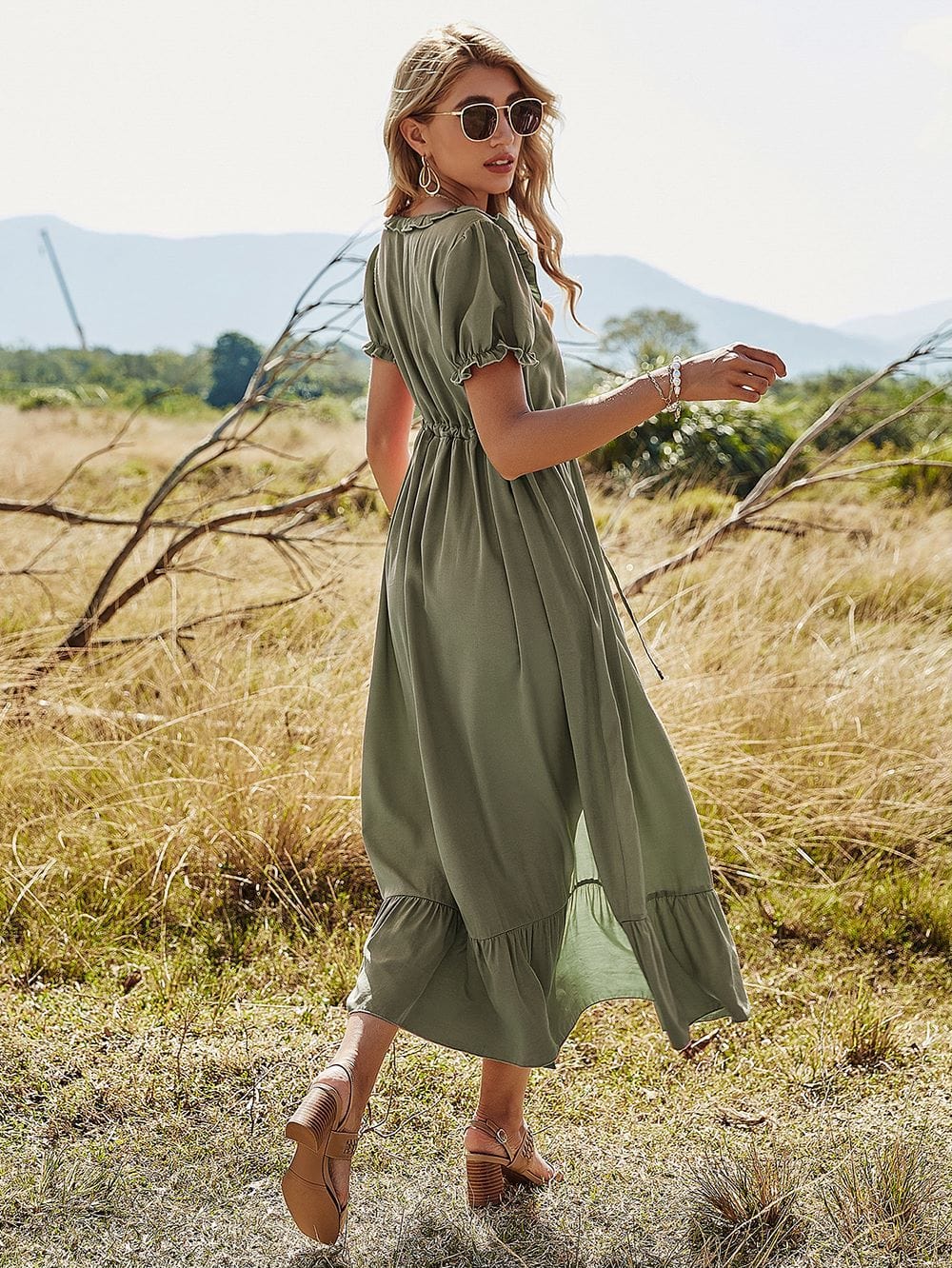 Puffed Sleeve Ruffle Dress - Image 4