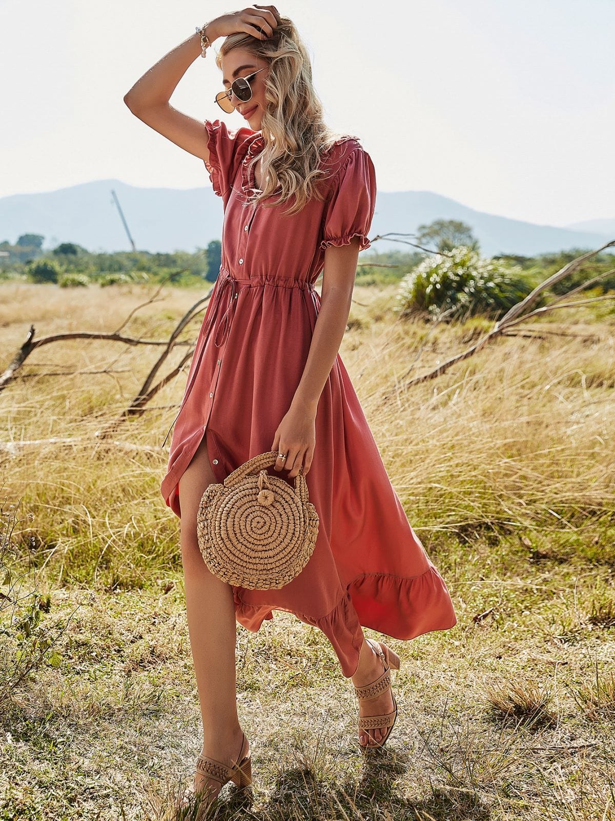 Puffed Sleeve Ruffle Dress - Image 5