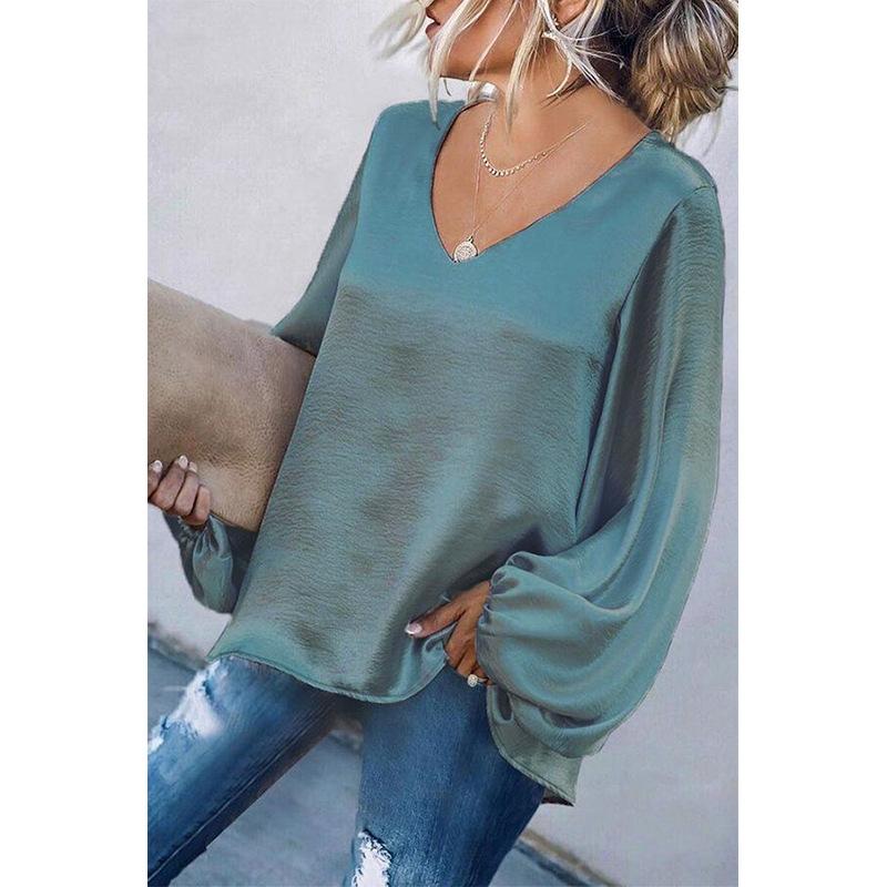 Puffed Sleeve V-Neck Blouse - Image 12