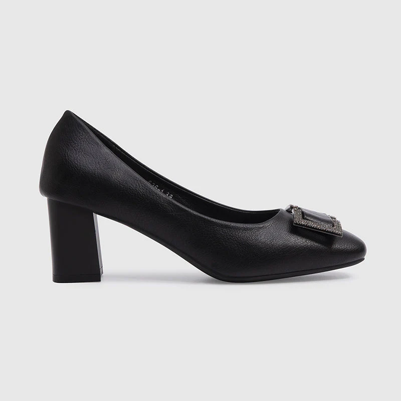 Square Head Chunky Heeled Pumps - Image 2
