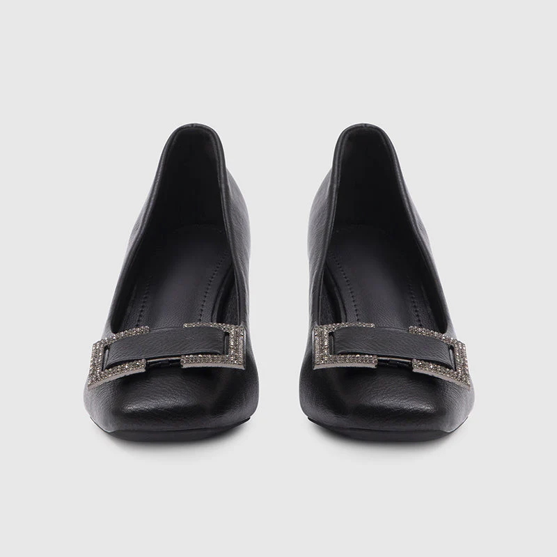 Square Head Chunky Heeled Pumps - Image 3