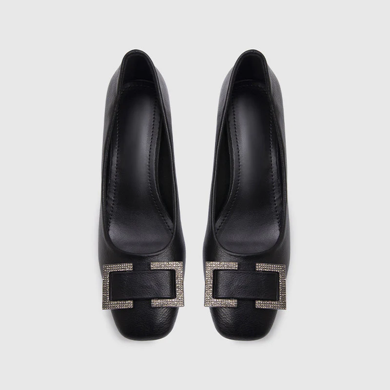 Square Head Chunky Heeled Pumps - Image 5