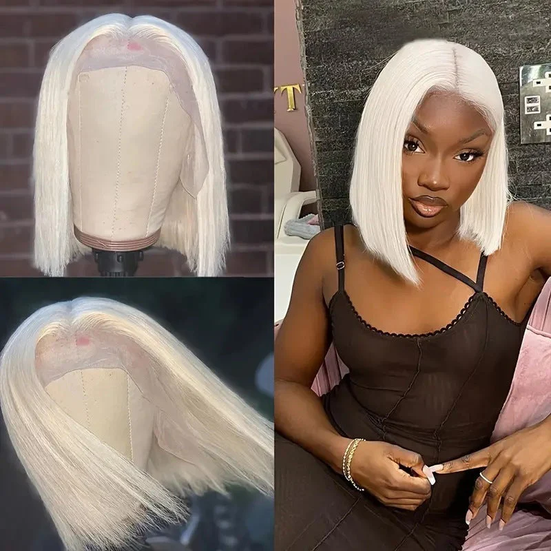 Pure White Dyed Wig Front Lace Bob Haircut - Image 2