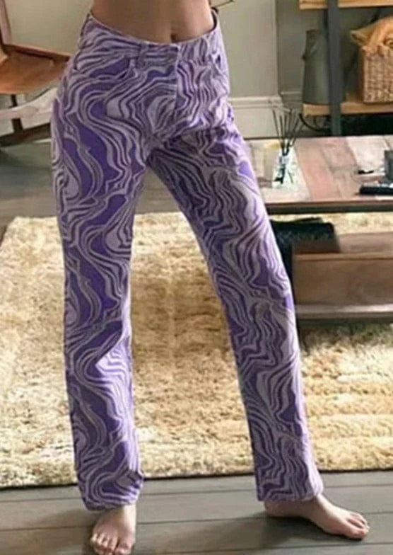 Purple Abstract Printed High Rise Pants - Image 3