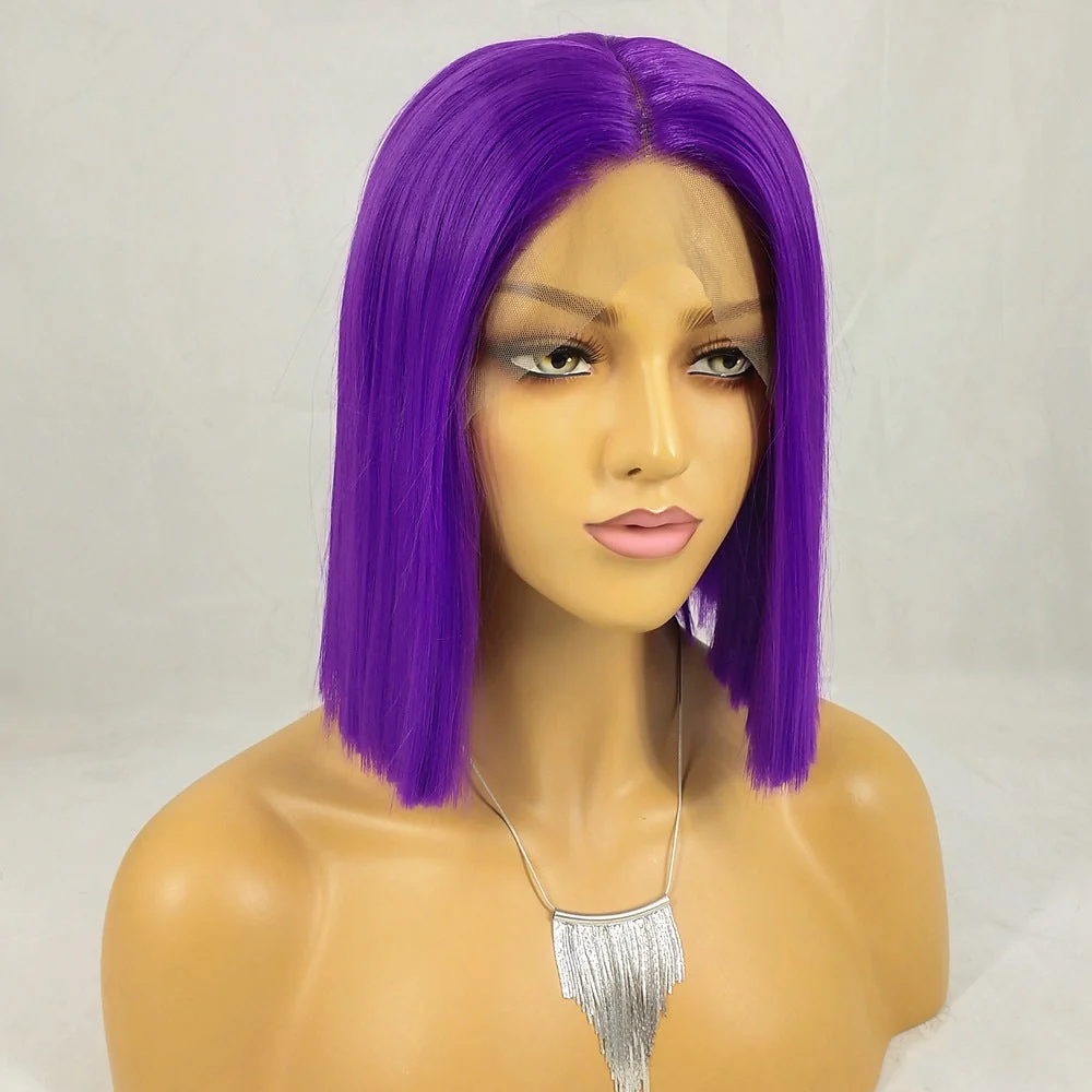 Purple Bob Wig European And American Chemical Fiber Former Lace Head Cap - Image 3