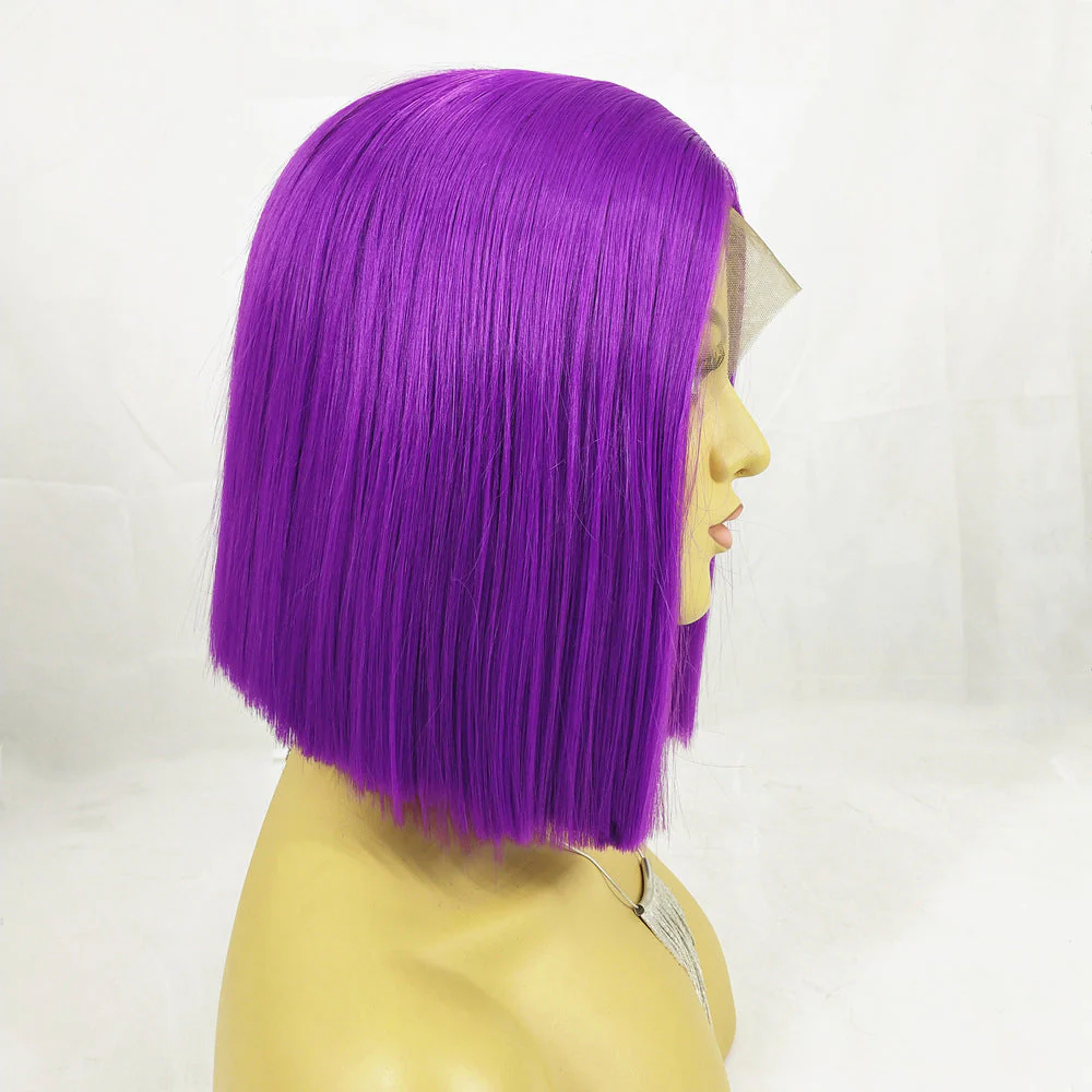 Purple Bob Wig European And American Chemical Fiber Former Lace Head Cap - Image 4