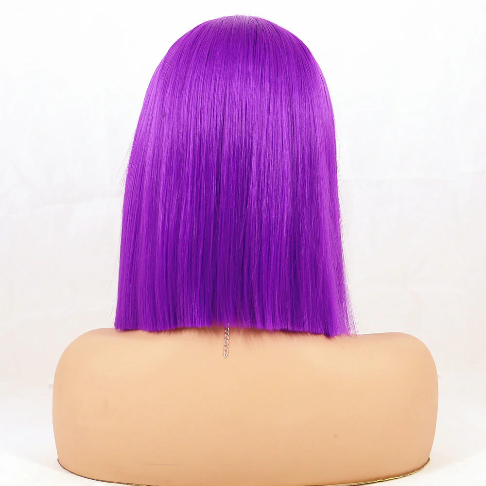 Purple Bob Wig European And American Chemical Fiber Former Lace Head Cap - Image 5