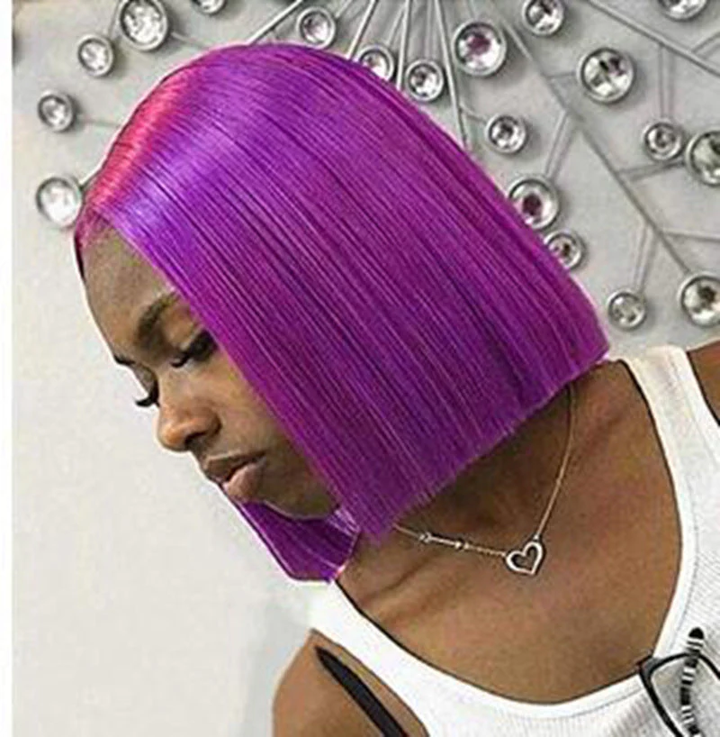 Purple Bob Wig European And American Chemical Fiber Former Lace Head Cap - Image 7