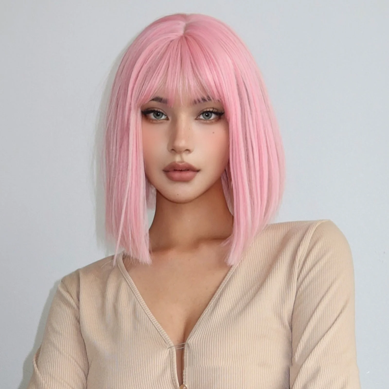 Qi Liu Hai Short Straight Hair High Temperature Full Headpiece Wig - Image 2