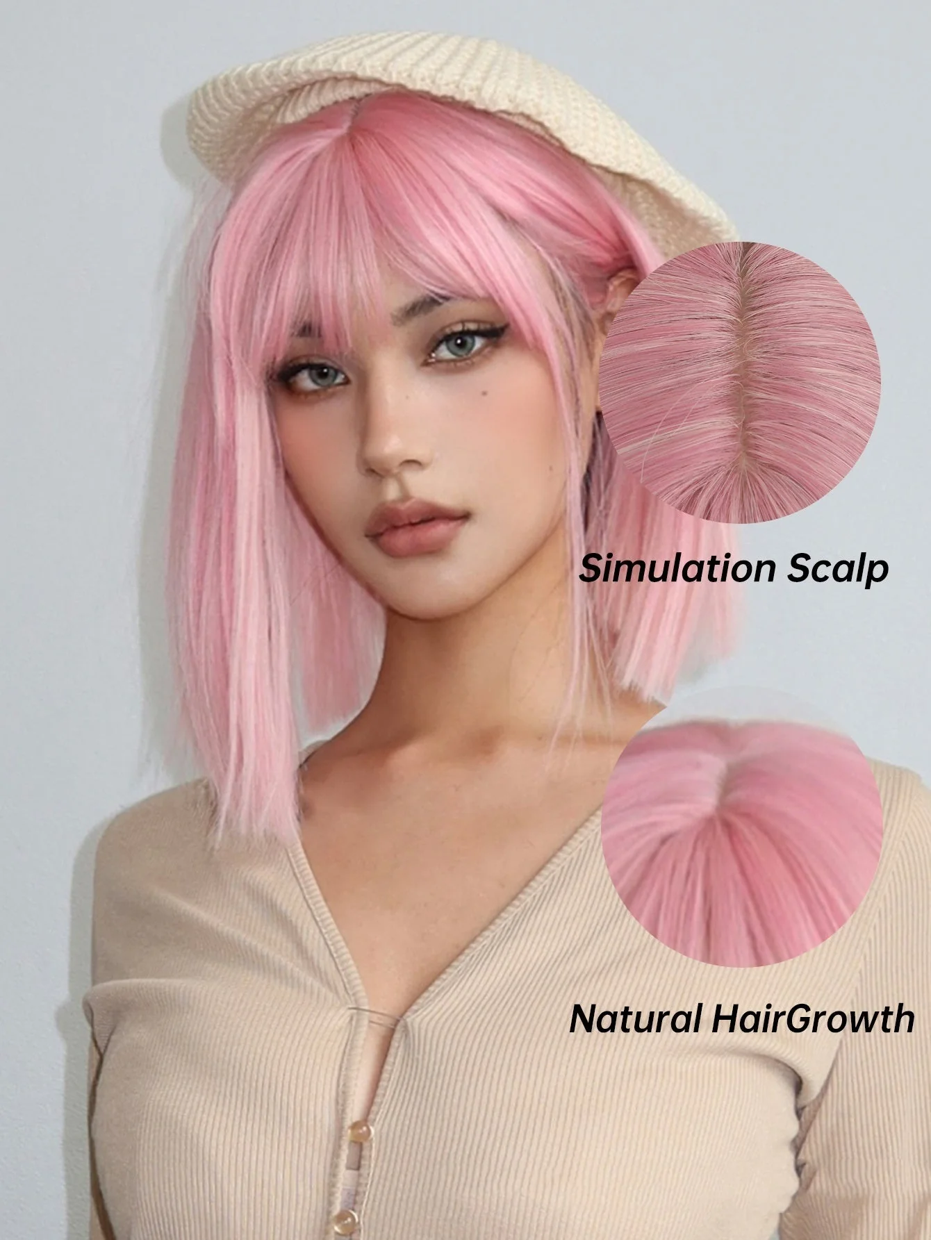 Qi Liu Hai Short Straight Hair High Temperature Full Headpiece Wig - Image 5