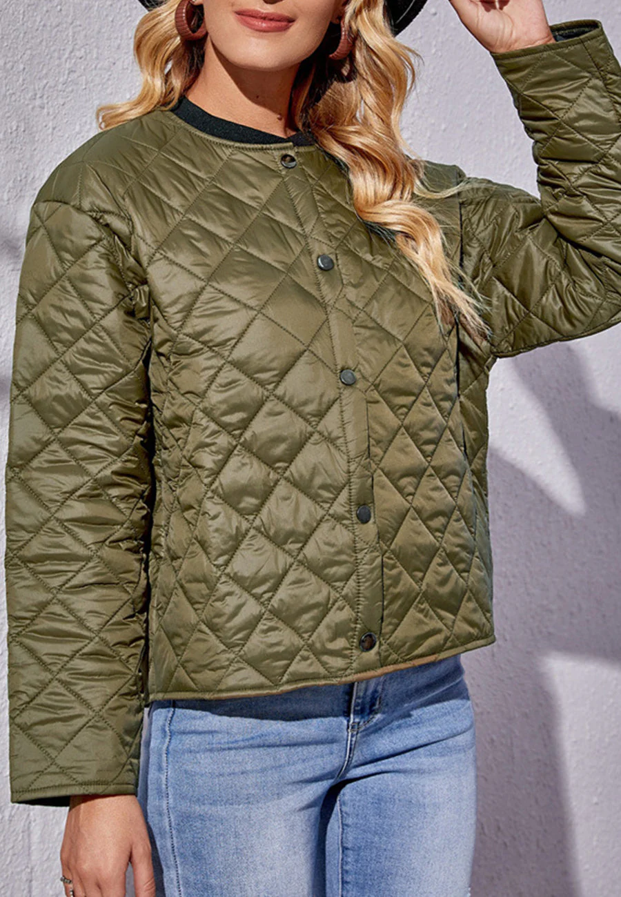 Quilted Button Up Bomber Jacket - Image 3