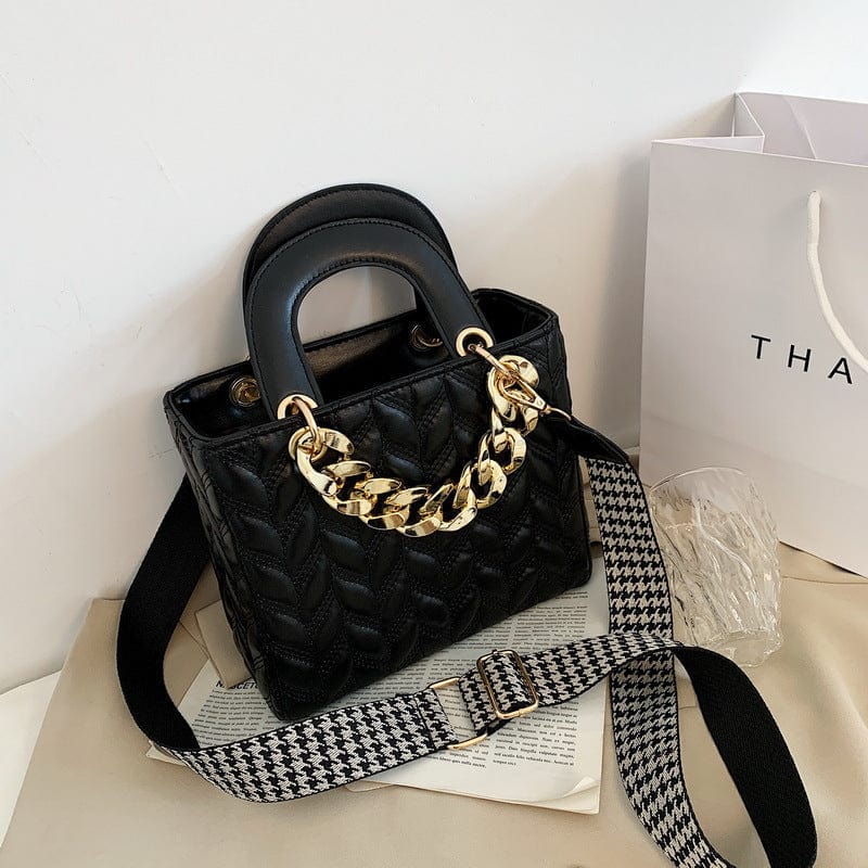 Quilted Handbag with Thick Gold Chains and Thick Straps - Image 3