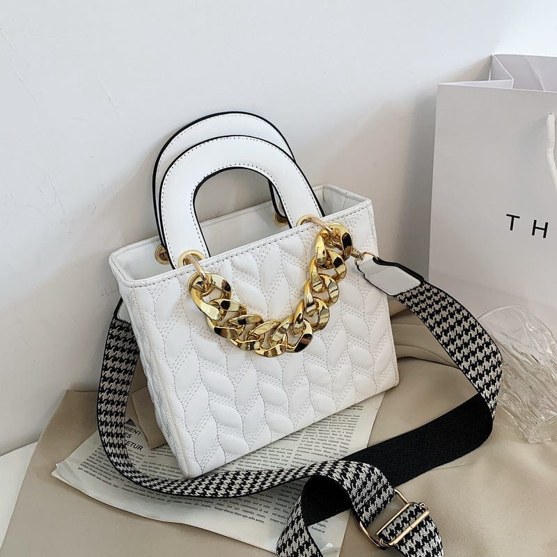 Quilted Handbag with Thick Gold Chains and Thick Straps - Image 5