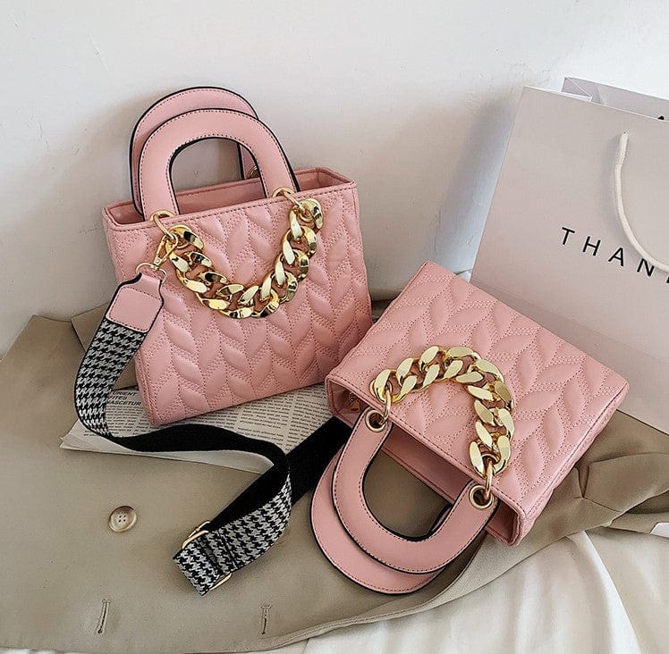 Quilted Handbag with Thick Gold Chains and Thick Straps - Image 7