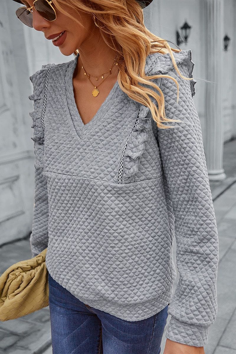 Quilted Ruffle Trimmed Sweater - Image 10
