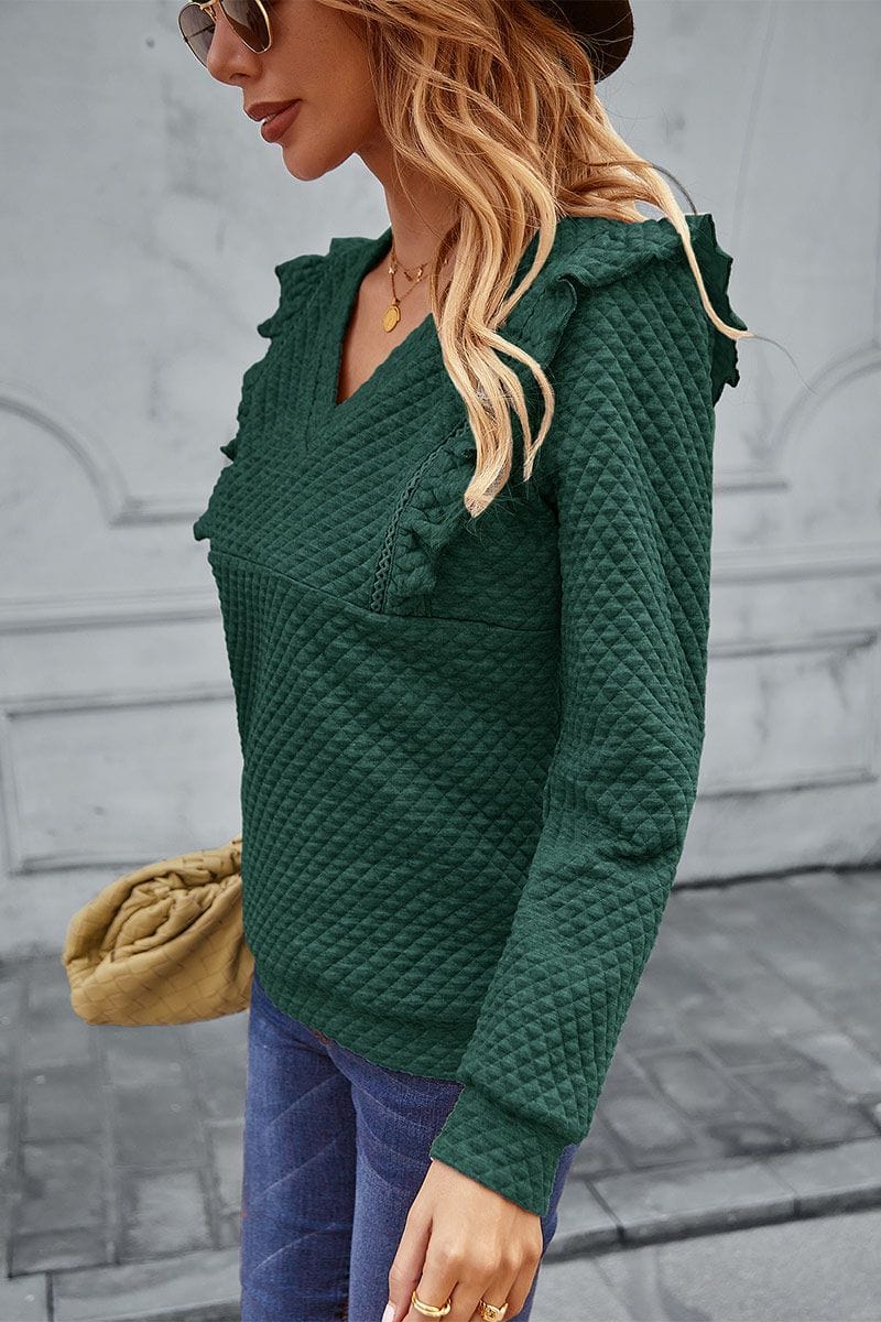 Quilted Ruffle Trimmed Sweater - Image 16
