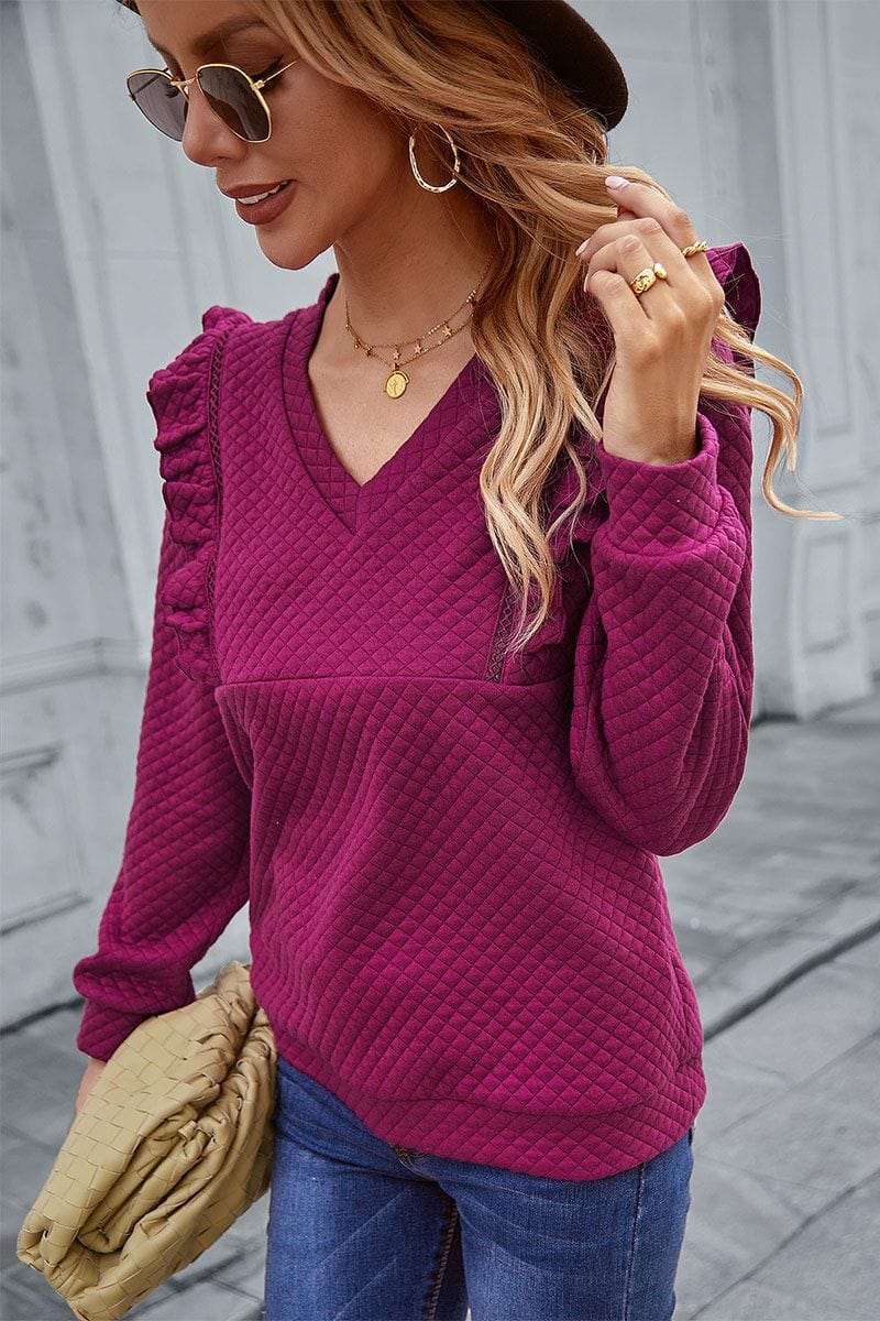 Quilted Ruffle Trimmed Sweater - Image 21