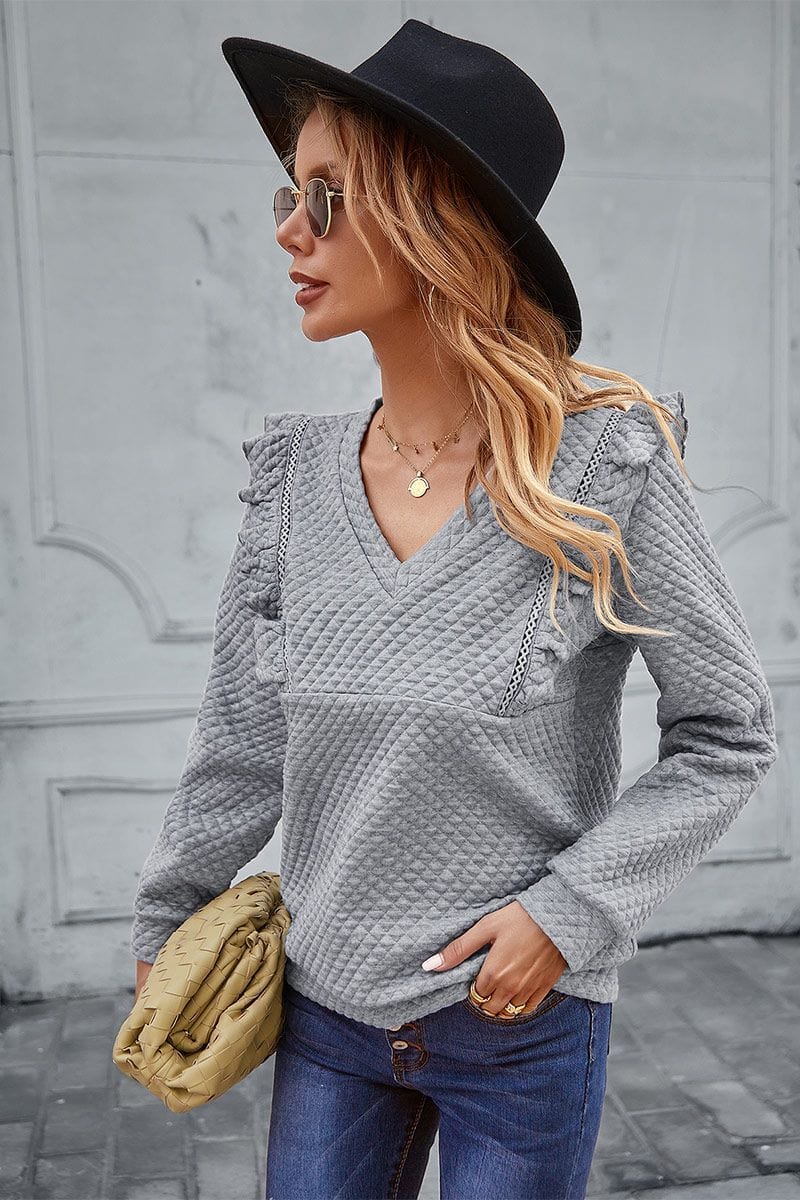 Quilted Ruffle Trimmed Sweater - Image 8