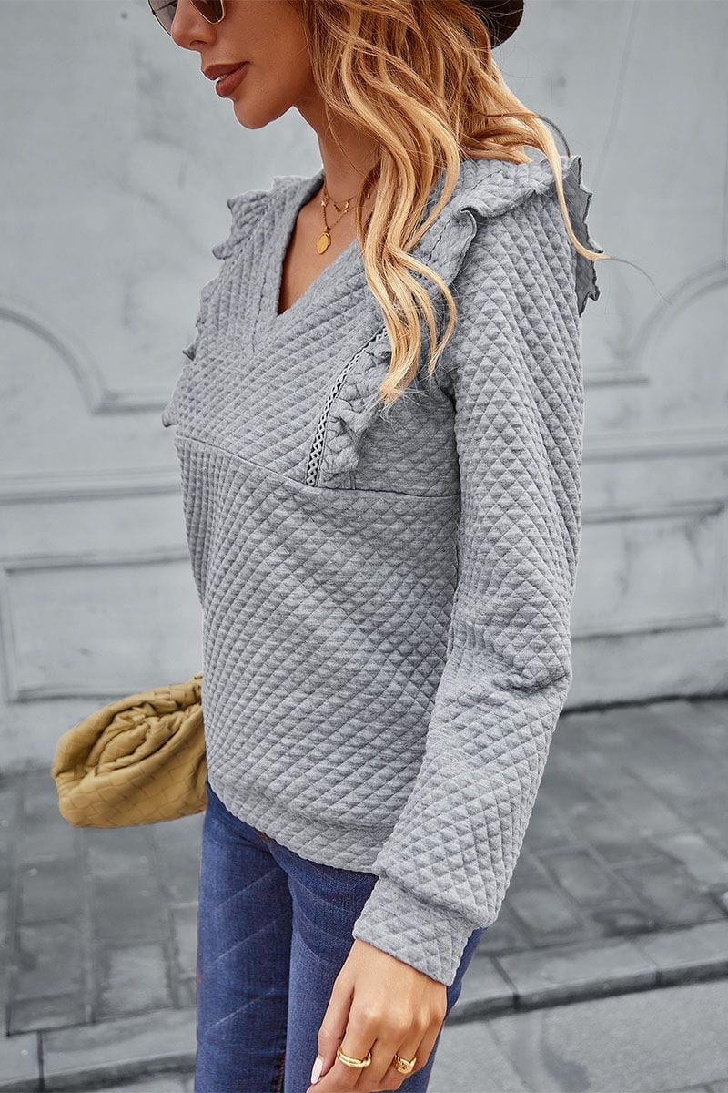 Quilted Ruffle Trimmed Sweater - Image 9