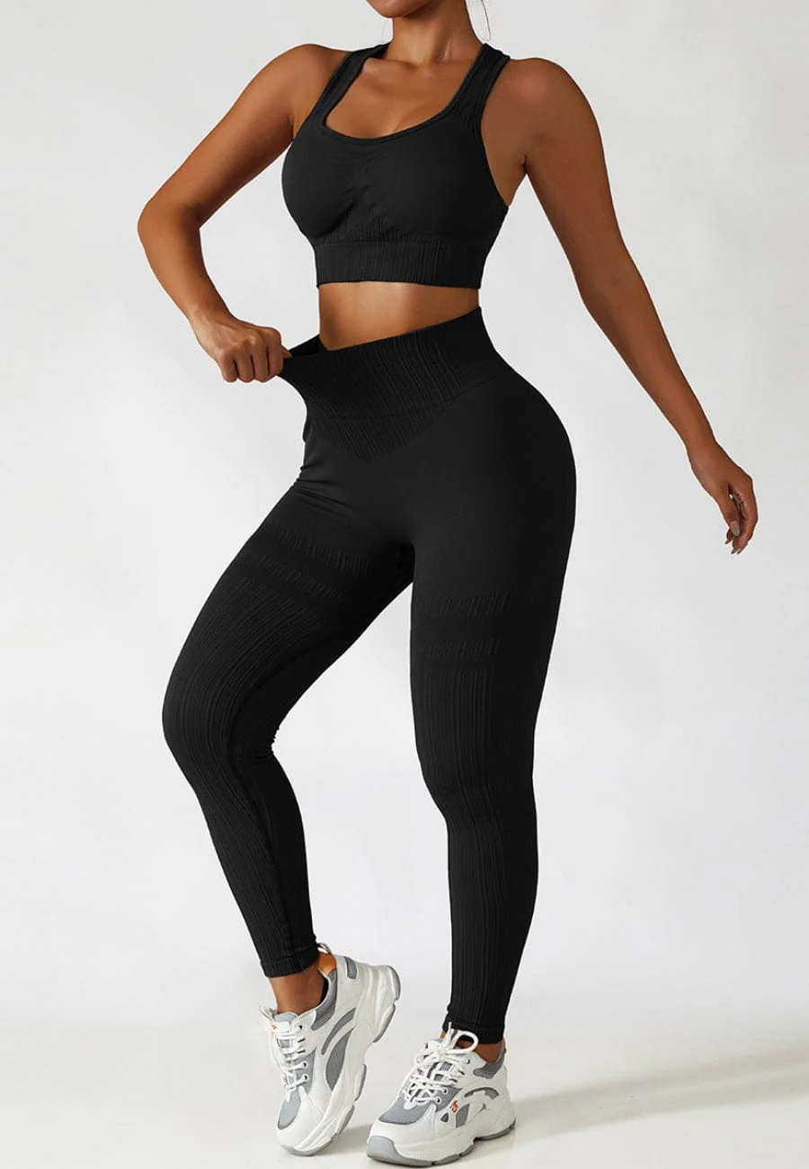 Racerback Sports Bra & Sculpting High Waist Leggings Set - Image 3