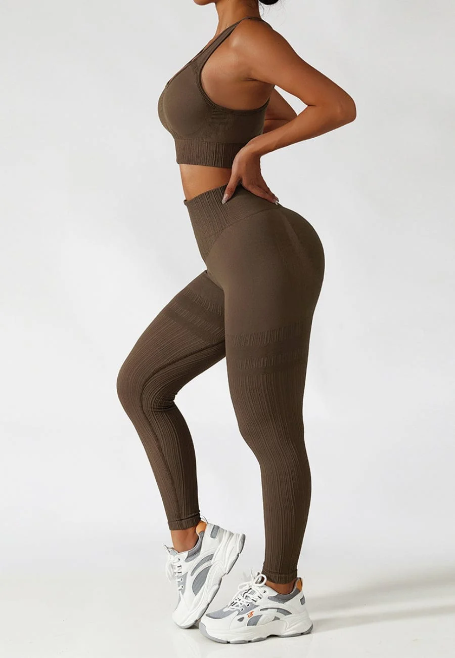Racerback Sports Bra & Sculpting High Waist Leggings Set - Image 7