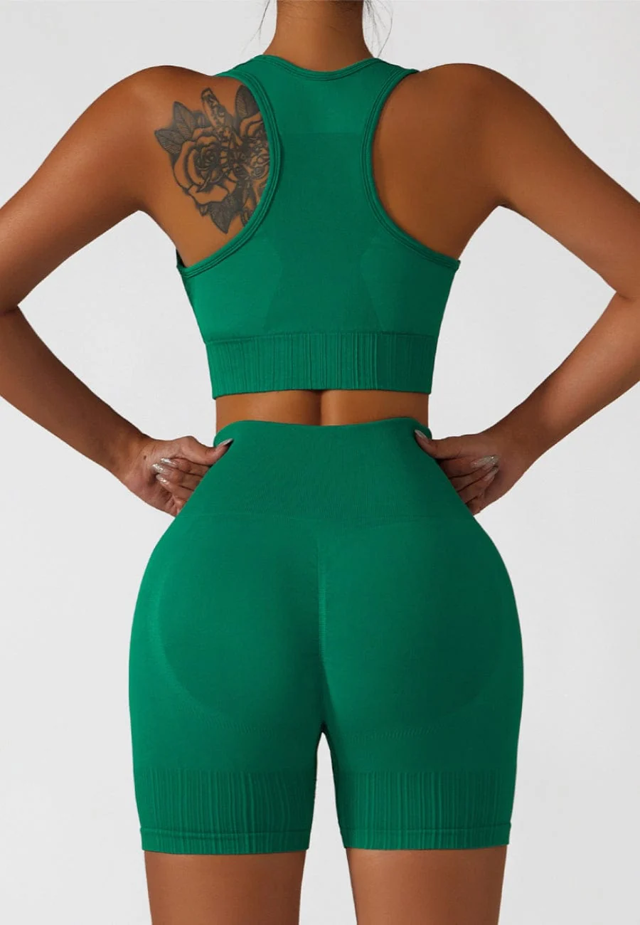 Racerback Sports Bra & Sculpting High Waist Shorts Set - Image 12
