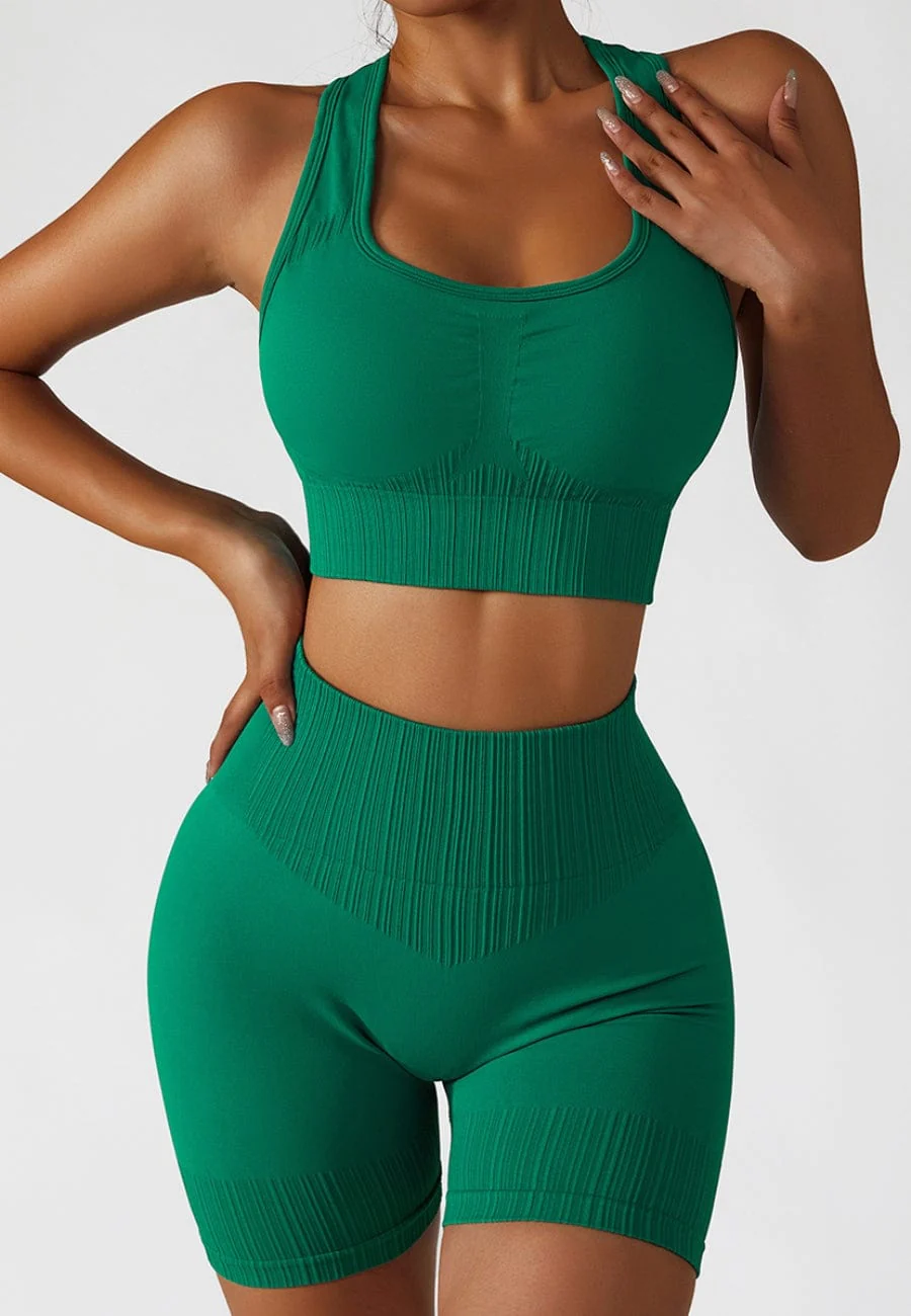 Racerback Sports Bra & Sculpting High Waist Shorts Set - Image 13