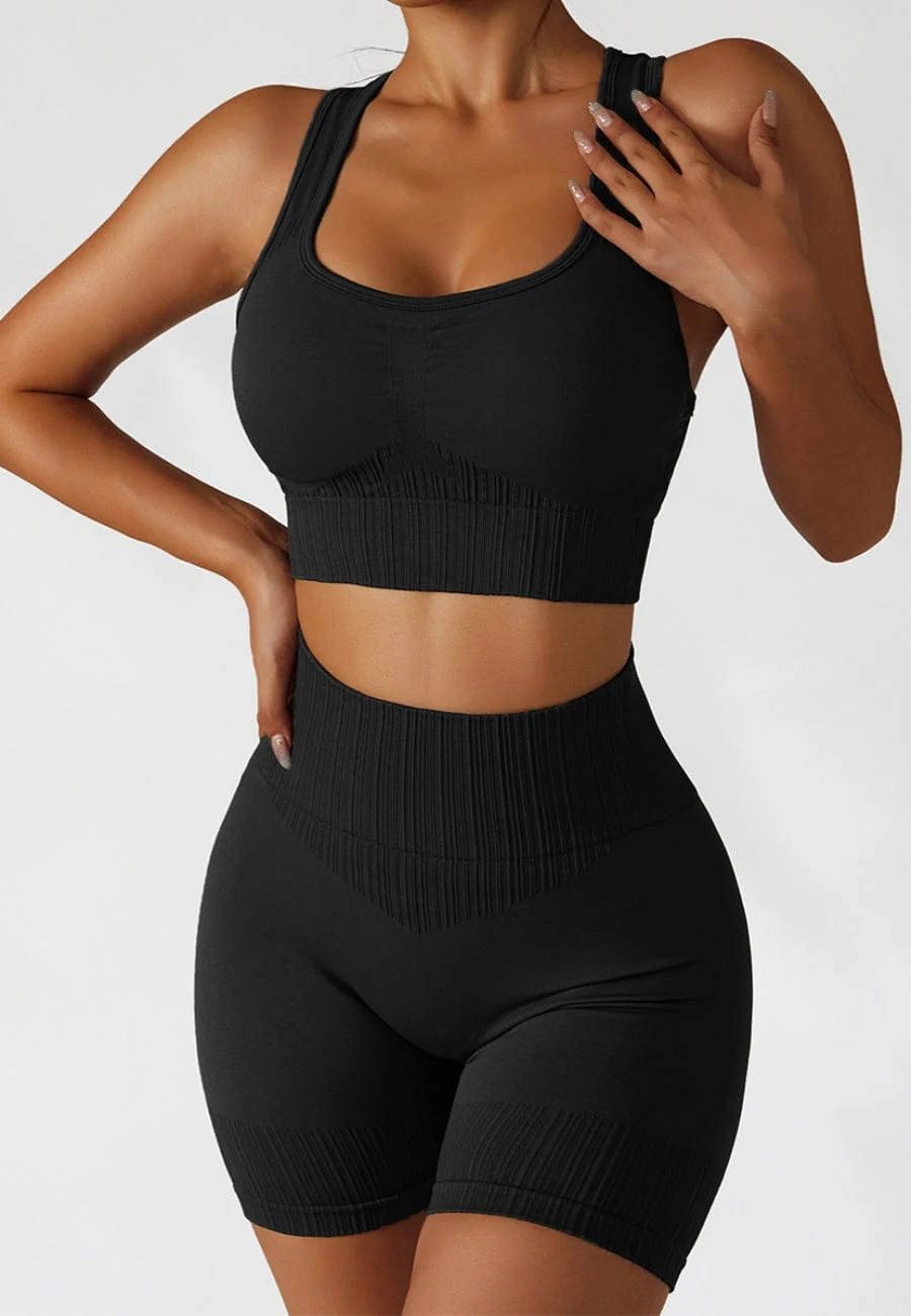 Racerback Sports Bra & Sculpting High Waist Shorts Set - Image 2