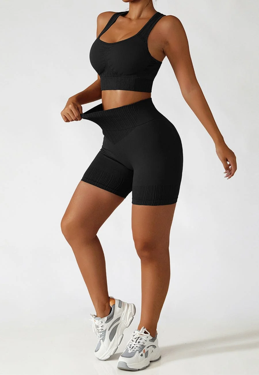 Racerback Sports Bra & Sculpting High Waist Shorts Set - Image 3