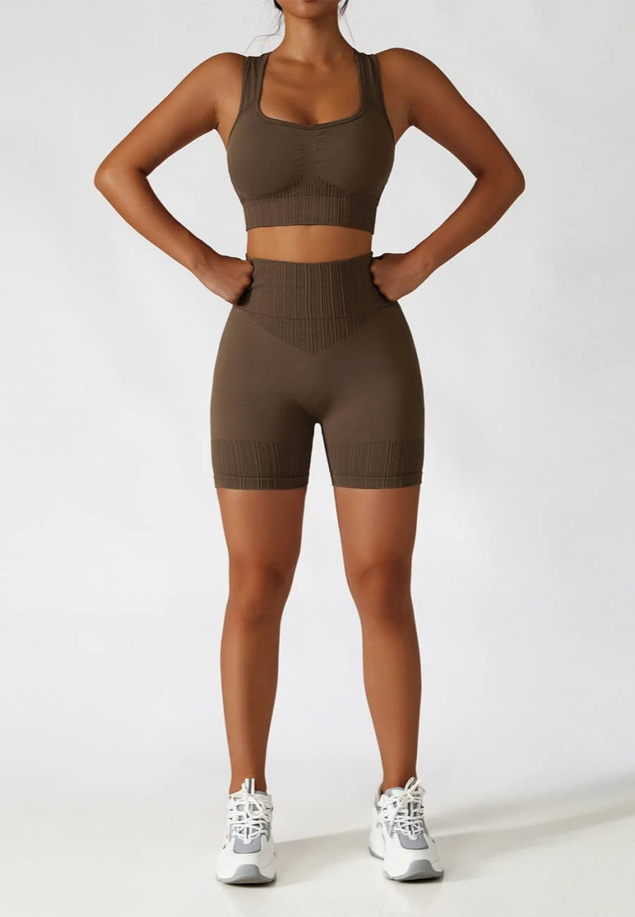 Racerback Sports Bra & Sculpting High Waist Shorts Set - Image 4