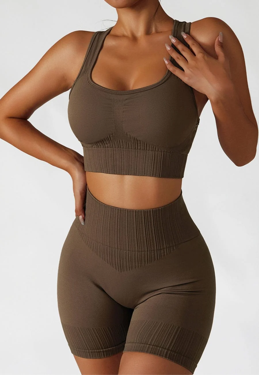 Racerback Sports Bra & Sculpting High Waist Shorts Set - Image 7