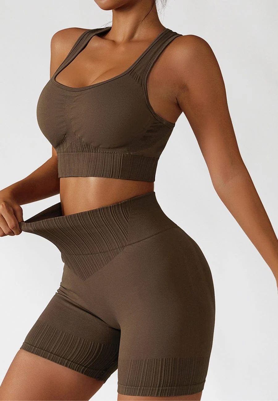 Racerback Sports Bra & Sculpting High Waist Shorts Set - Image 8