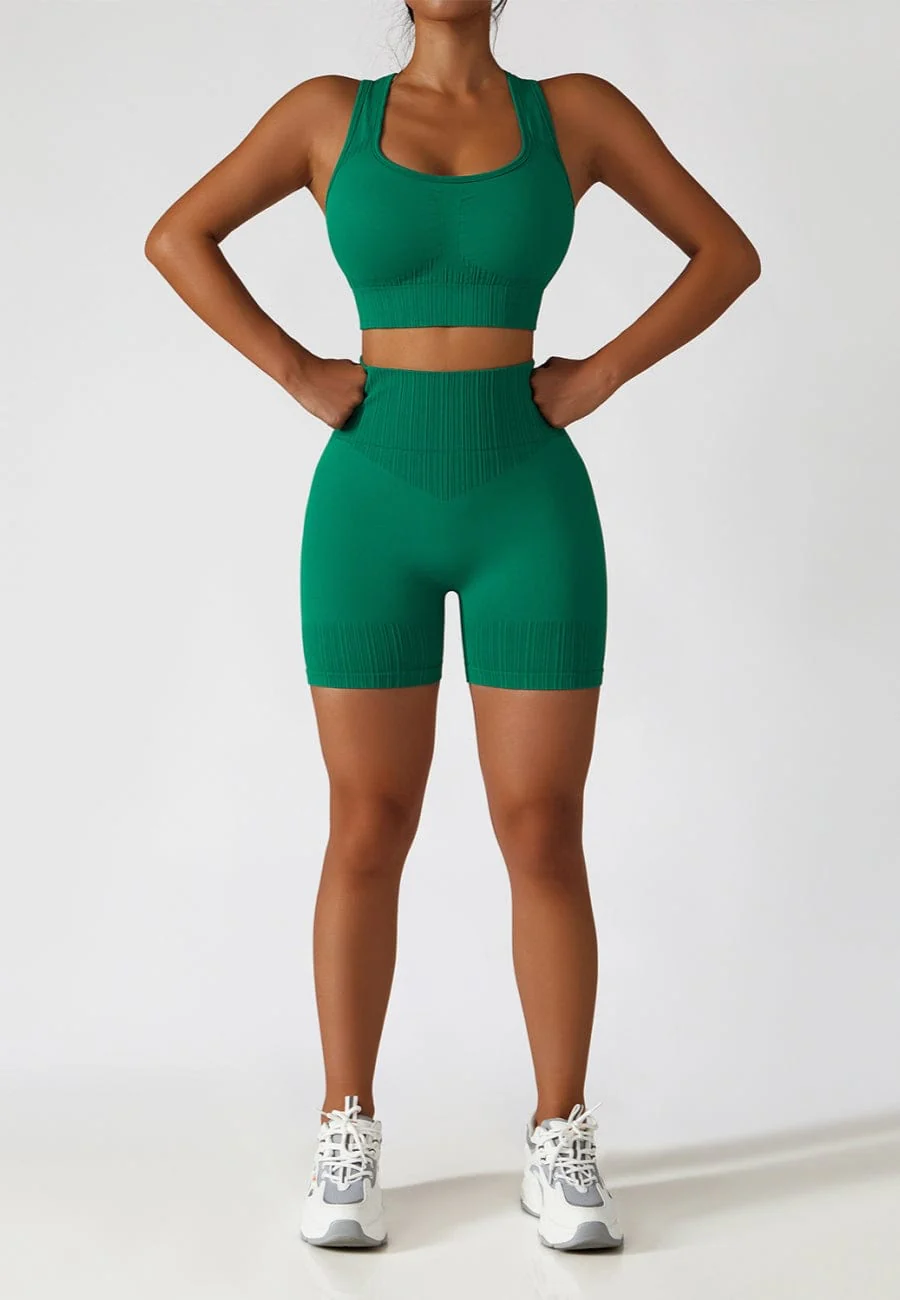 Racerback Sports Bra & Sculpting High Waist Shorts Set - Image 9