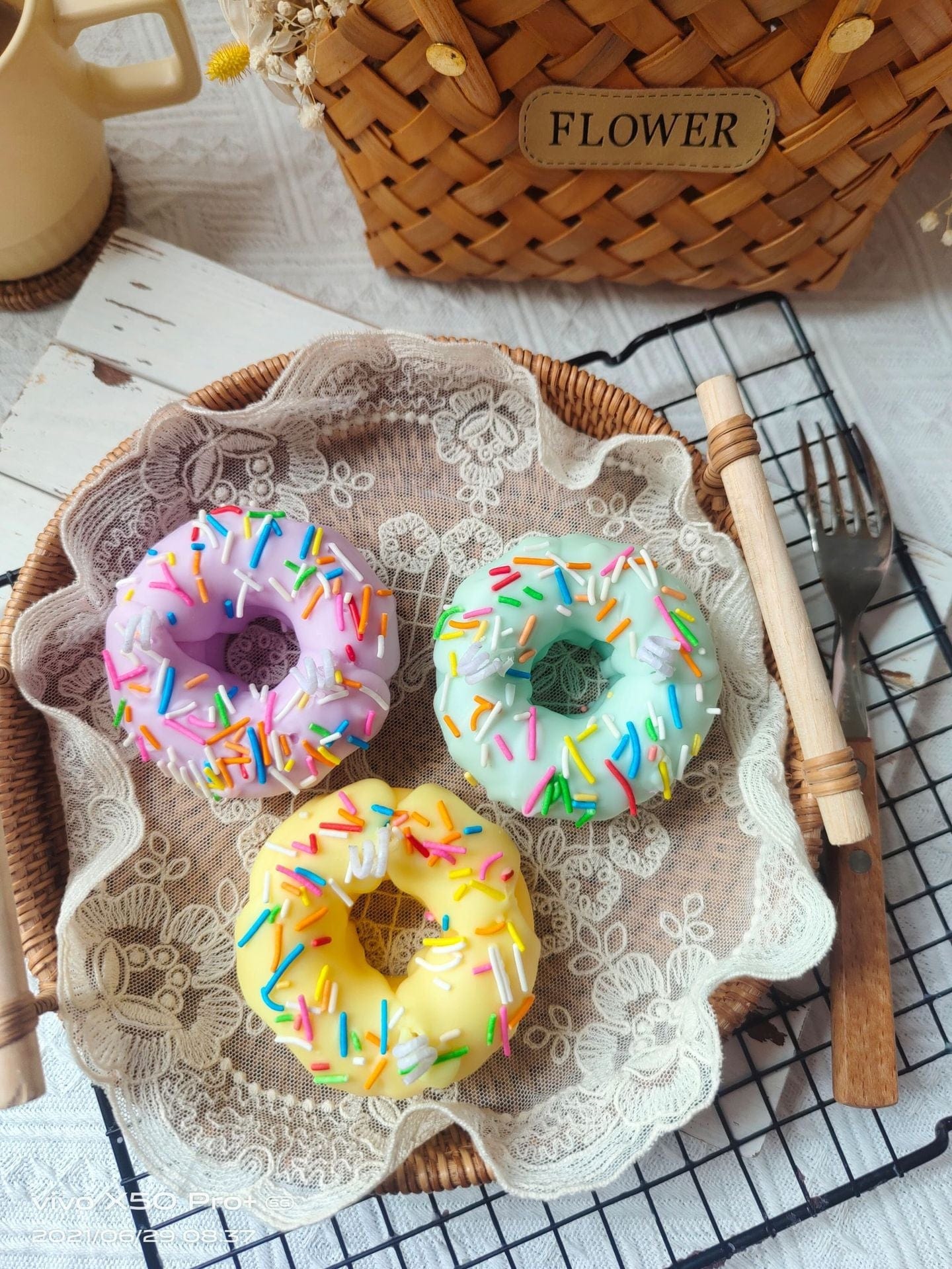 Rainbow Sprinkles Donuts Decorative Candle - Image 2