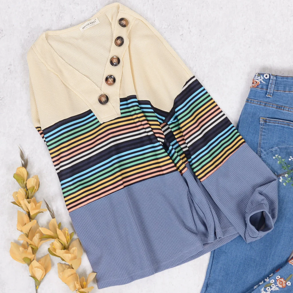 Rainbow Striped Color Block Sweater