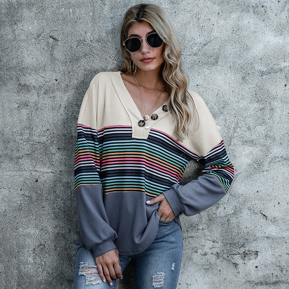 Rainbow Striped Color Block Sweater - Image 2