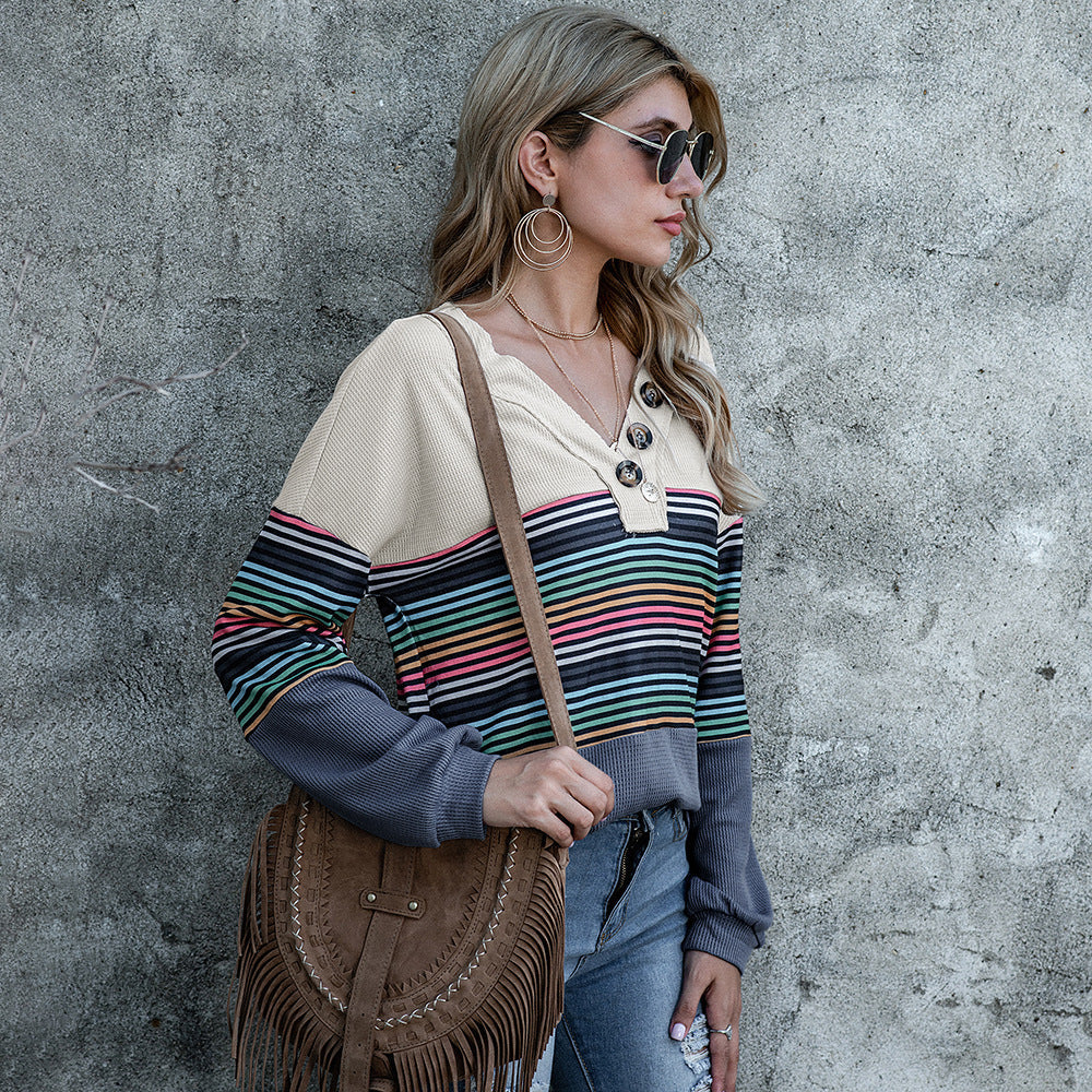 Rainbow Striped Color Block Sweater - Image 3