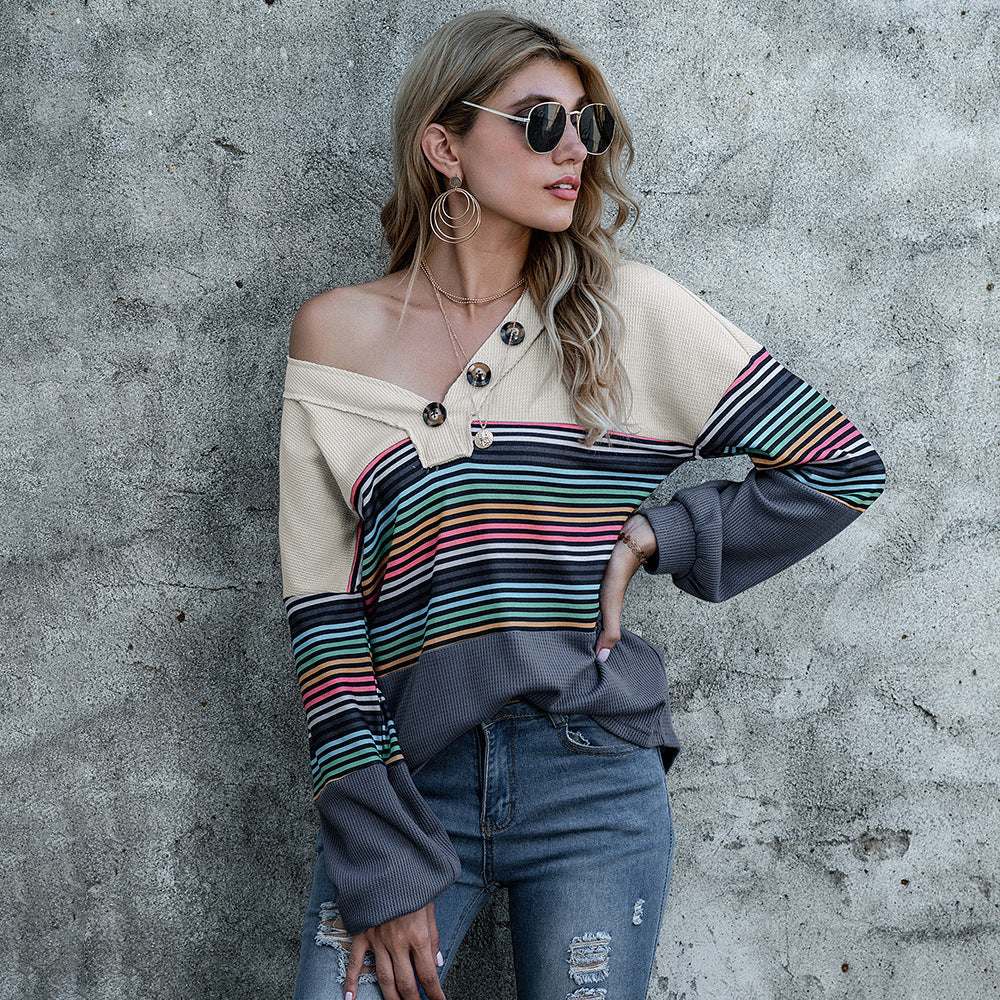 Rainbow Striped Color Block Sweater - Image 4