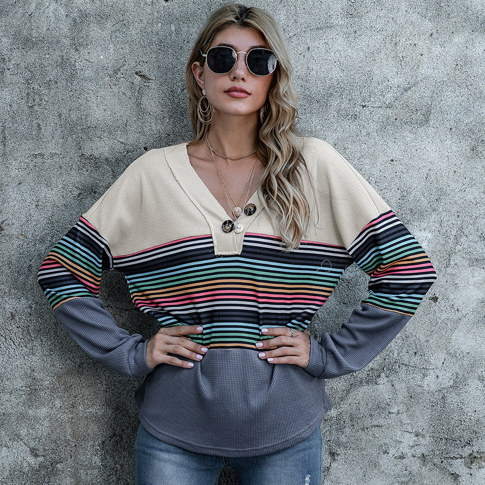 Rainbow Striped Color Block Sweater - Image 5