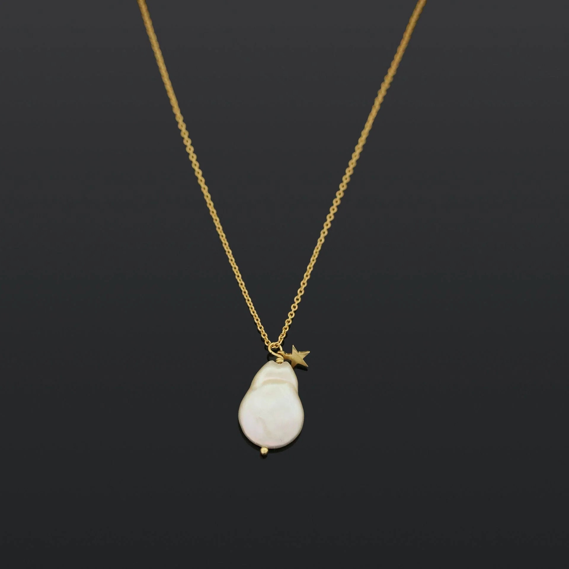 Real Natural Pearl & Star Pendant Gold Necklace - Image 3
